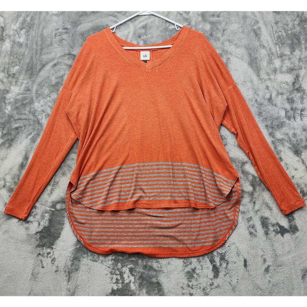 CAbi Top‎ Womens S Orange Gray Hangout Tee 4190 Long Sleeves Oversized High Low